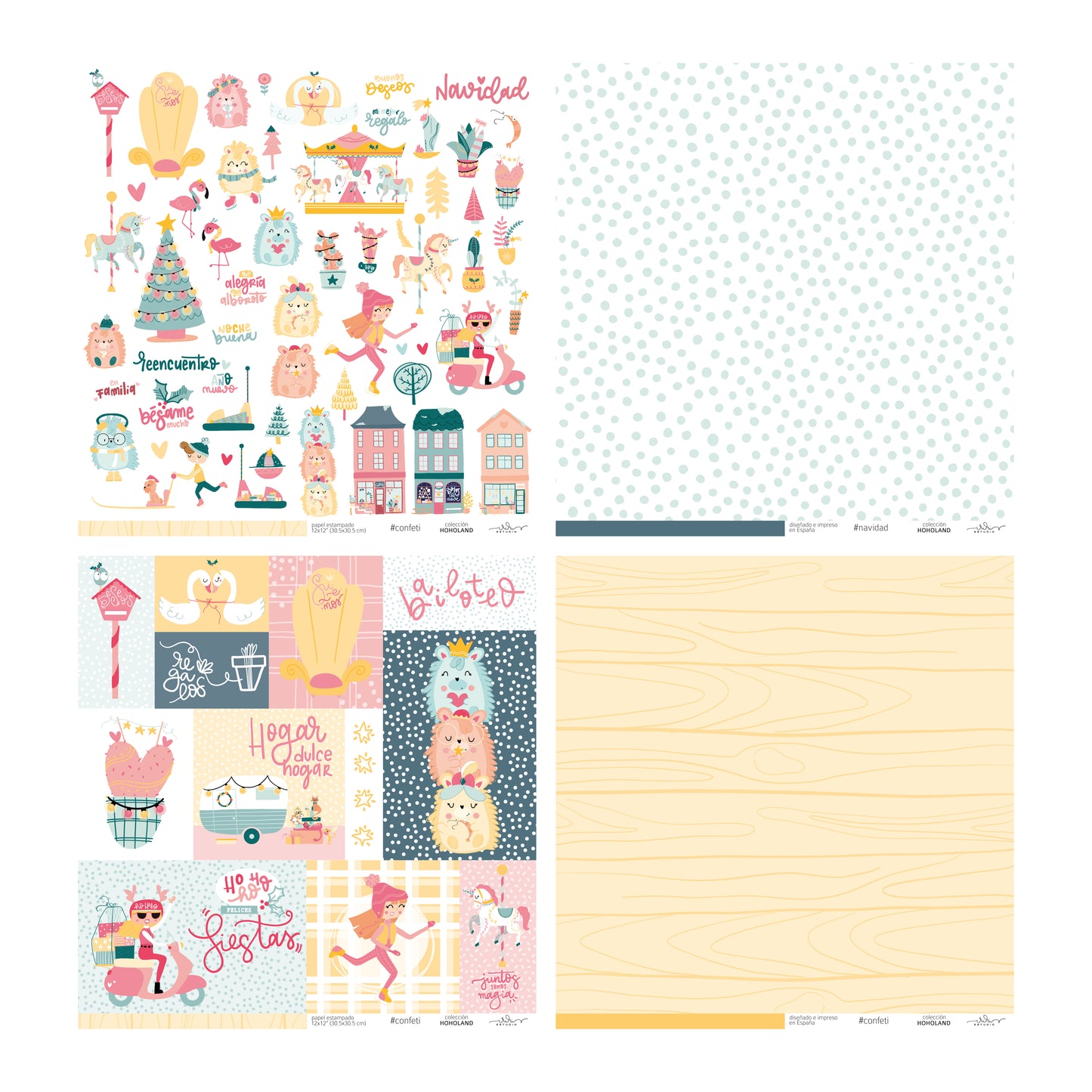 KIT 20 PAPELES HOHOLAND 12X12" UNA CARA - SCRAPBOOKING